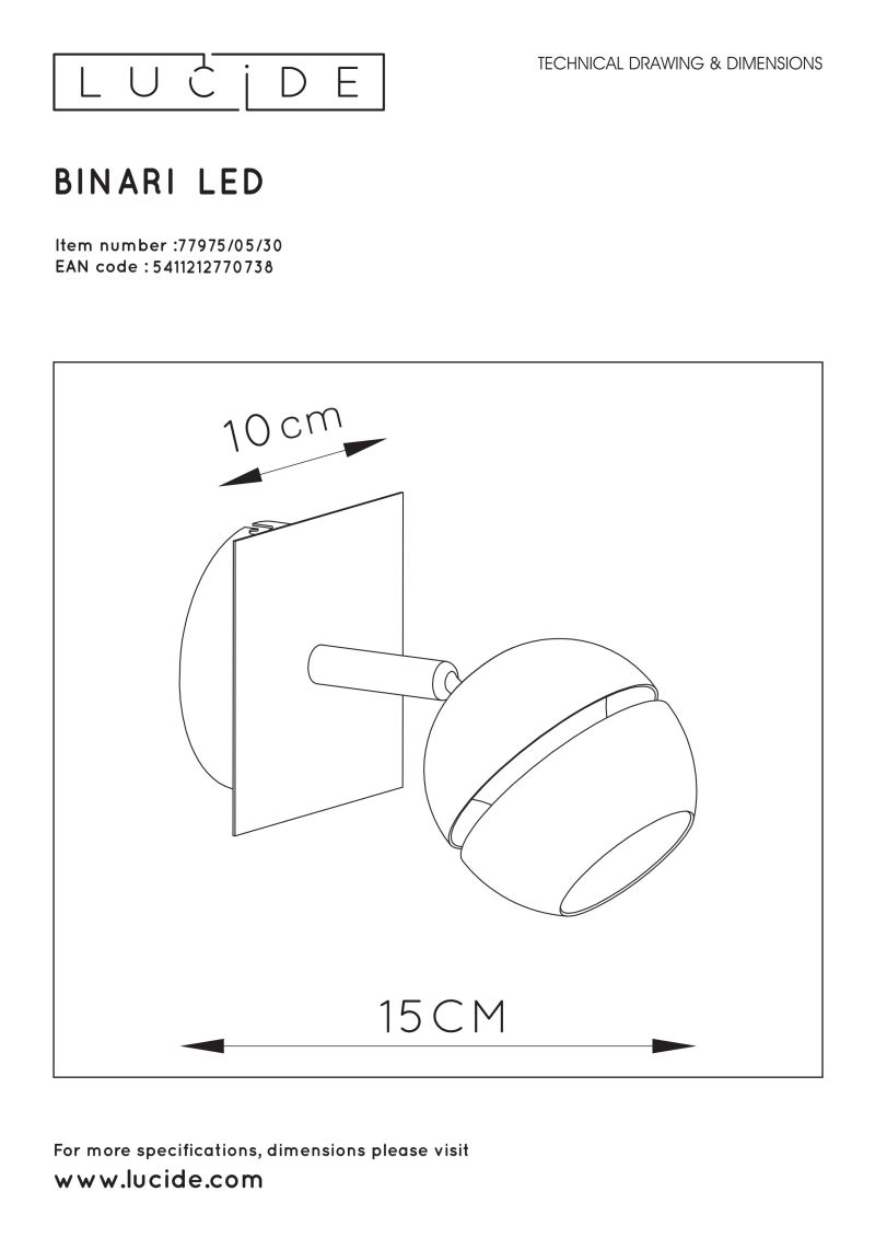 BINARI - Stropný reflektor - LED 5W L10 W14.5 H13cm - čierna